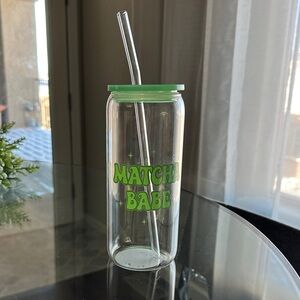 Matcha Babe Glass Tumbler with Straw